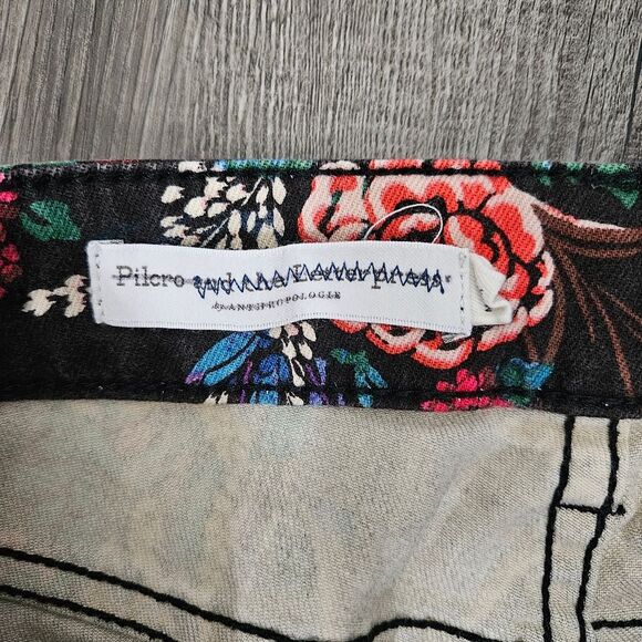 Anthropologie Pilcro Black Denim Floral Print Skinny W27 - Picture 4 of 9